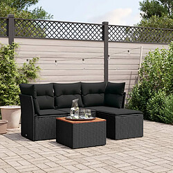 vidaXL Salon de jardin 5 pcs avec coussins noir résine tressée 