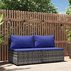 vidaXL Canapés centraux de jardin et coussins 2pcs Gris Résine tressée