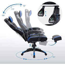 Helloshop26 Fauteuil gamer ergonomique chaise gaming fauteuil de bureau avec repose-pieds télescopique appui-tête réglable support lombaire capacité de charge 150 kg lbeu et noir 12_0000603