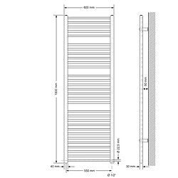 LuxeBath Radiateur salle de bain radiateur raccordement latéral sèche-serviettes chrome 60x180cm tige 900W pas cher