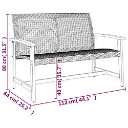 vidaXL Banc de jardin noir 112 cm résine tressée et bois d'acacia pas cher