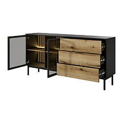 Vente-Unique Buffet 2 portes et 3 tiroirs avec LEDs - Naturel et noir - LABENIA pas cher