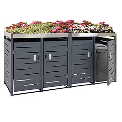 Mendler Cache-poubelle pour 4 poubelles HWC-H40b, Box pour poubelles, bac à plantes inox-métal combiné 78kg 110x230x62cm extensible