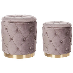 Beliani Set de 2 poufs en velours taupe avec rangement PUEBLO