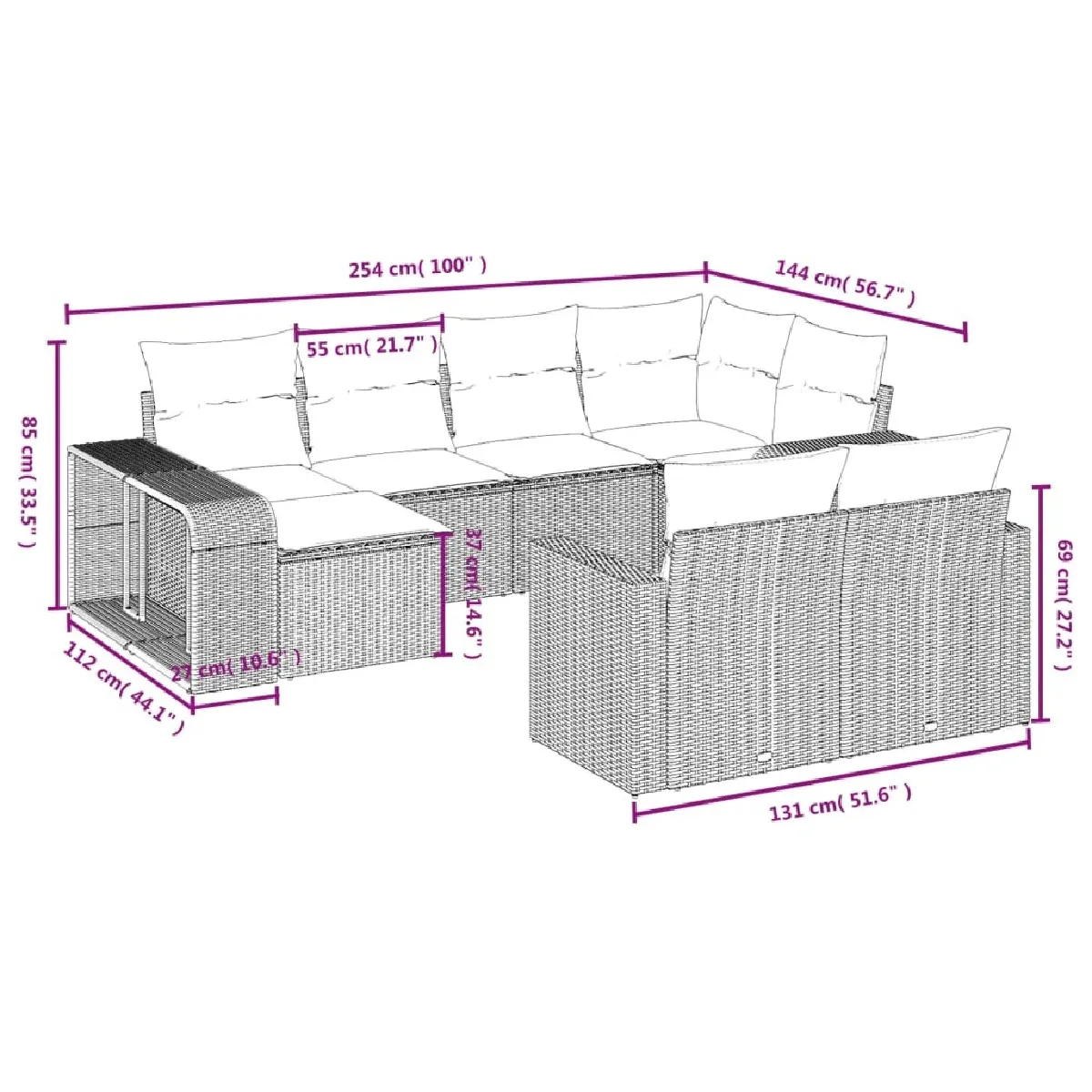 Avis Maison Chic Salon de jardin avec coussins 10 pcs, Ensemble Tables et chaises de jardin, gris résine tressée -GKD308403