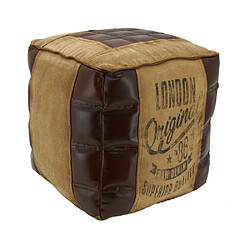 Aubry Gaspard Pouf en coton et cuir London. Pouf en coton et cuir London