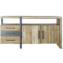 Pegane Buffet meuble de rangement en acacia coloris naturel / noir et métal - Longueur 170 x Hauteur 90 x Profondeur 54 cm