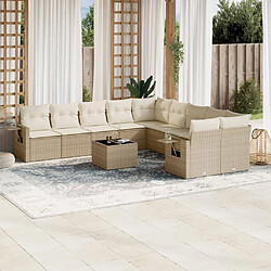 vidaXL Salon de jardin 11 pcs avec coussins beige résine tressée 