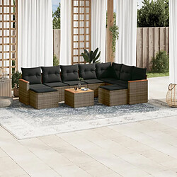 vidaXL Salon de jardin avec coussins 10 pcs gris résine tressée