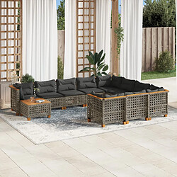 vidaXL Salon de jardin 11 pcs avec coussins gris résine tressée 