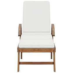 Avis Helloshop26 Lot de 2 transats chaise longue bain de soleil lit de jardin terrasse meuble d'extérieur avec coussins bois de teck solide crème 02_0012154