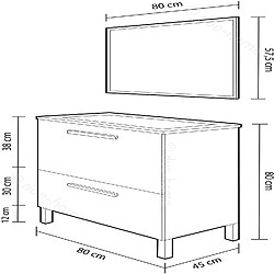 Avis Pegane Meuble salle de bain 80 cm + 1 Miroir coloris blanc brillant - Longueur 80 x Hauteur 80 x Profondeur 45 cm