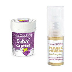 Scrapcooking Colorant alimentaire violet arôme mûre + Poudre alimentaire irisée dorée