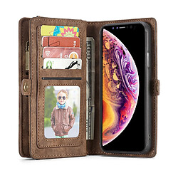 Acheter NOUVEAU CASEME Apple iPhone X / XS 2-in-1 14 emplacements Wallet Zip étui en cuir marron