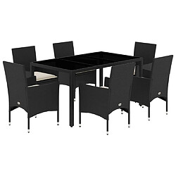 vidaXL Ensemble à manger de jardin et coussins 7 pcs noir rotin acacia