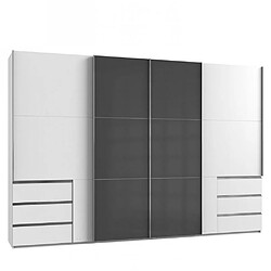 Inside 75 Armoire coulissante LISEA 4 portes 6 tiroirs blanc verre anthracite 350 x 236 cm HT