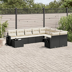 vidaXL Salon de jardin 10 pcs avec coussins noir résine tressée 