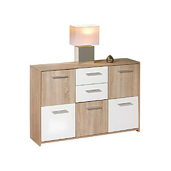 Vente-Unique Commode 5 Portes "Victoria" 115cm Blanc & Naturel 