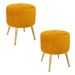 Toilinux 2 Tabourets design velours Contempo Solaro - Diam. 35 x H. 41 cm - Jaune ocre