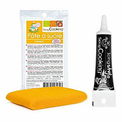 Scrapcooking Pâte à sucre orange 100 g + Stylo de glaçage noir