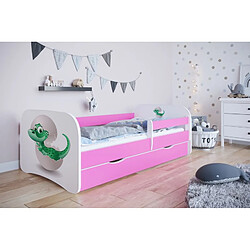 Lit Babydreams rose, petit dinosaure sans tiroir, matelas 180/80