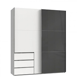 Inside 75 Armoire coulissante LISEA 2 portes 3 tiroirs blanc verre anthracite 200 x 236 cm HT