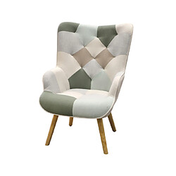 Mes Fauteuil 68x75x95 cm en tissu patchwork gris et pieds en bois 