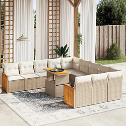 vidaXL Salon de jardin 11 pcs avec coussins beige résine tressée