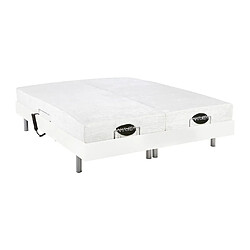 Acheter Vente-Unique Lit électrique de relaxation tout plots + matelas mémoire de forme et bambou - 2 x 80 x 200 cm - Blanc - LYSIS III de NATUREA