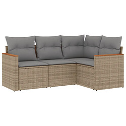 vidaXL Salon de jardin avec coussins 4pcs mélange beige résine tressée