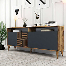 Hanah Home Buffet en aggloméré 4 portes Milan noyer et anthracite.