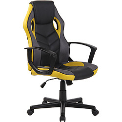 Decoshop26 Fauteuil de bureau gaming chaise gamer sur roulettes en synthétique et maille noir et jaune BUR10618