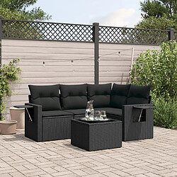 vidaXL Salon de jardin 5 pcs avec coussins noir résine tressée 