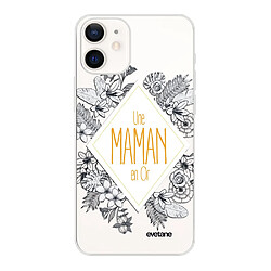 Coque iPhone 12 mini souple transparente Une Maman en or Motif Ecriture Tendance Evetane 