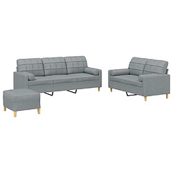 vidaXL Ensemble de canapés 3 pcs coussins gris clair tissu