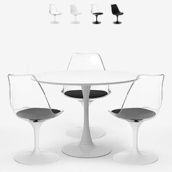 Ahd Amazing Home Design Table Goblet ronde 90cm + 3 chaises transparentes blanc noir Wasen