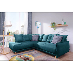 Bestmobilier Lena - canapé d'angle gauche convertible - 5 places - bleu canard - style scandinave