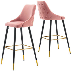 Decoshop26 2x tabourets de bar en velours rose avec dossier capitonné et repose-pieds métal noir et or TDB09207