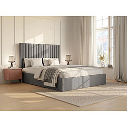 Vente-Unique Lit coffre 180 x 200 cm avec tête de lit coutures verticales - Velours côtelé - Gris + Matelas - SARAH