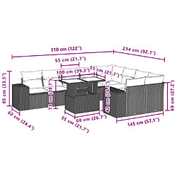 vidaXL Salon de jardin avec coussins 10 pcs gris clair résine tressée pas cher