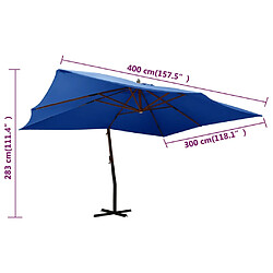 vidaXL Parasol de jardin en porte-à-faux avec mât en bois bleu azuré pas cher