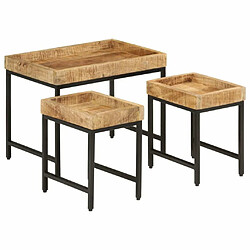 Maison Chic Lot de 3 Tables basses gigognes pour salon | Table à café bois de manguier massif brut et fer -GKD66111