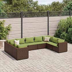 vidaXL Salon de jardin avec coussins 9 pcs marron résine tressée 