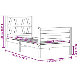 vidaXL Cadre de lit sans matelas 90x200 cm bois massif pas cher