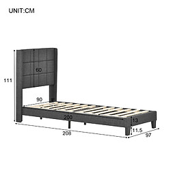 Acheter KOMHTOM Lit Rembourré Simple 90 X 200 cm Moderne Avec Tête De Lit - Sommier À Lattes - Lin - Gris - Sans Matelas