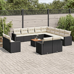 vidaXL Salon de jardin avec coussins 14 pcs noir résine tressée 