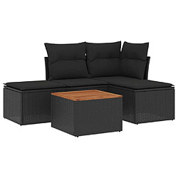 vidaXL Salon de jardin 5 pcs avec coussins noir résine tressée