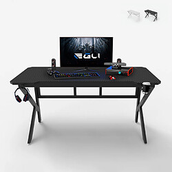 EGLI Bureau de jeu ergonomique en carbone avec porte gobelet 160x60cm Sportbot 160 | Couleur: Noir