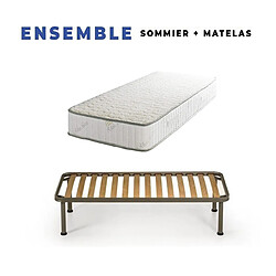 King Of Dreams Matelas 90x190 + Sommier Démonté + pieds + Oreiller Mémoire Offerts Mousse Poli Lattex Indéformable - 23 cm - Face Hiver Pure Laine Merinos - Soutien Ferme - Tissu Aloe Vera Super Deluxe