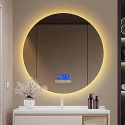 RAVAS Miroir rond salle-de-bain - 80cm - avec Bluetooth - affichage de la température - Anti-buée - réglage à 6 touches 